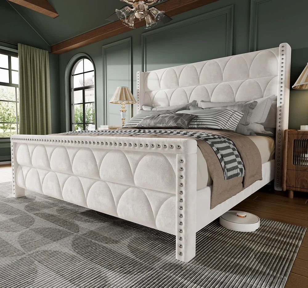 Velvet Wingback Platform Bed