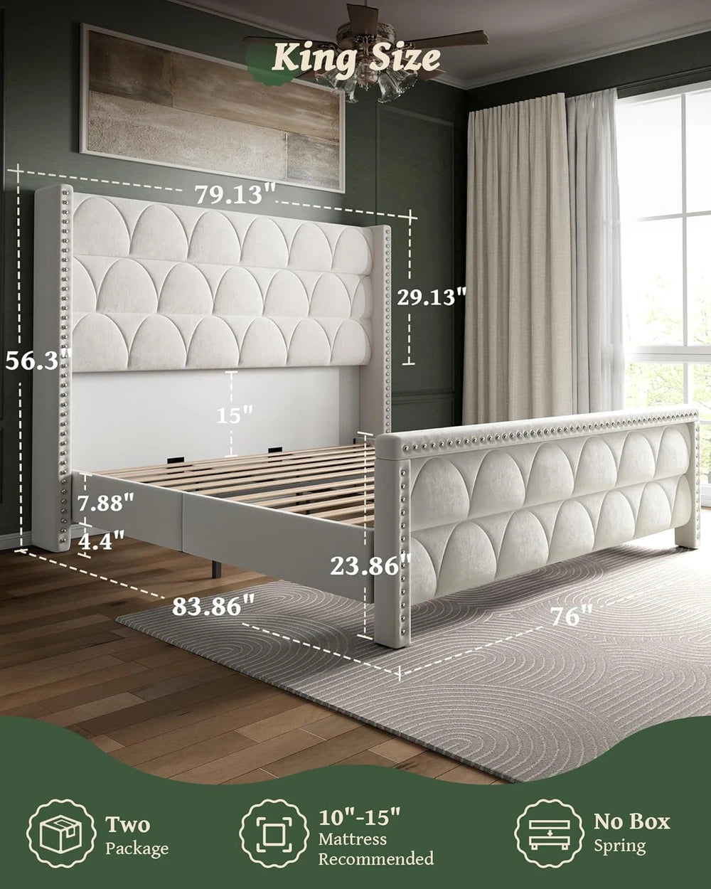 Velvet Wingback Platform Bed