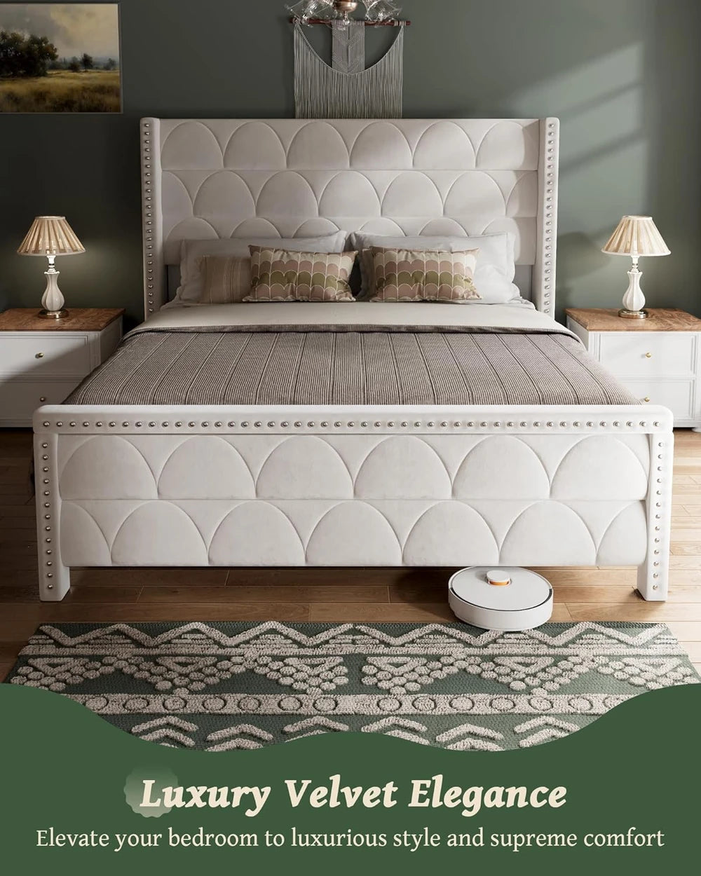 Velvet Wingback Platform Bed