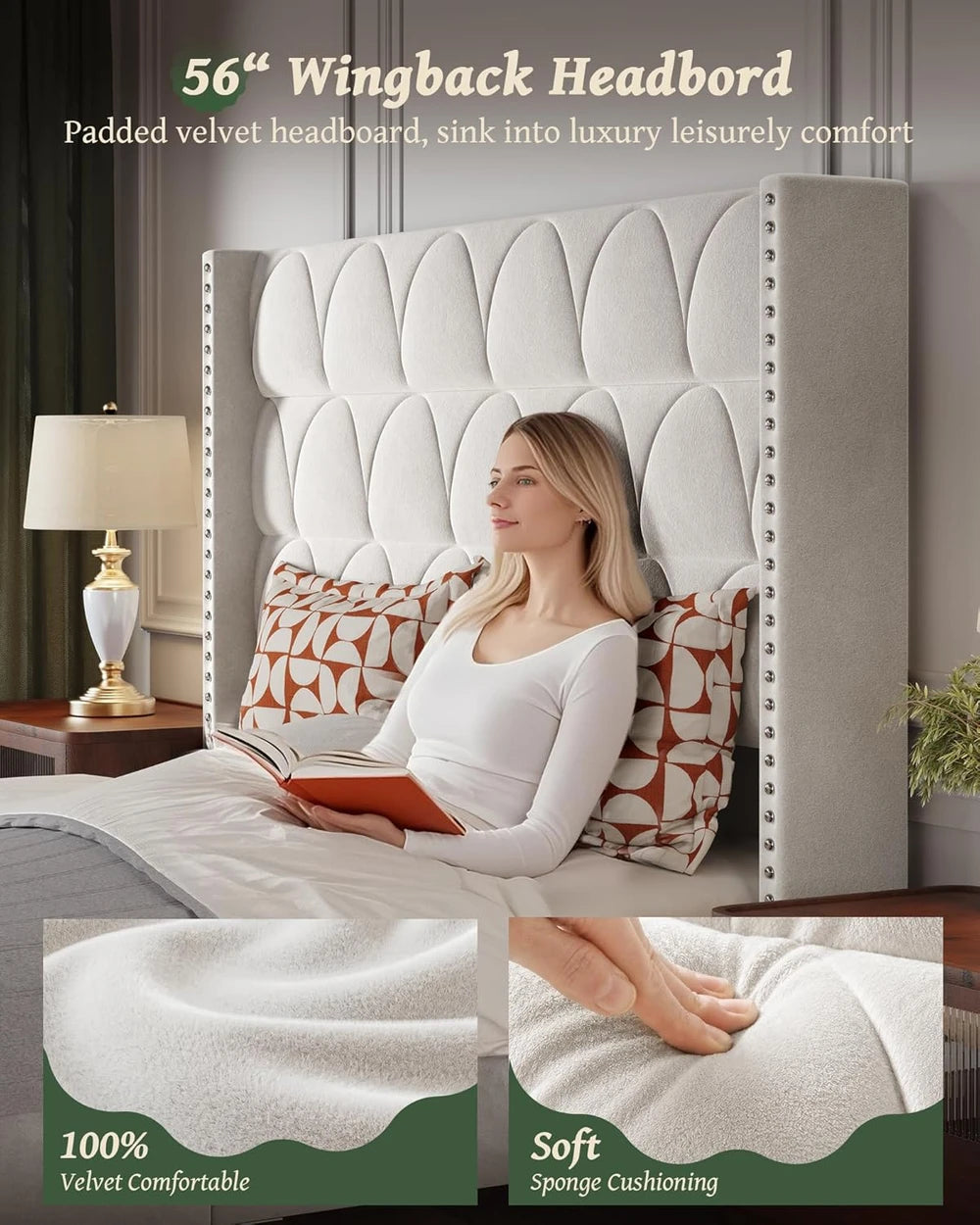 Velvet Wingback Platform Bed