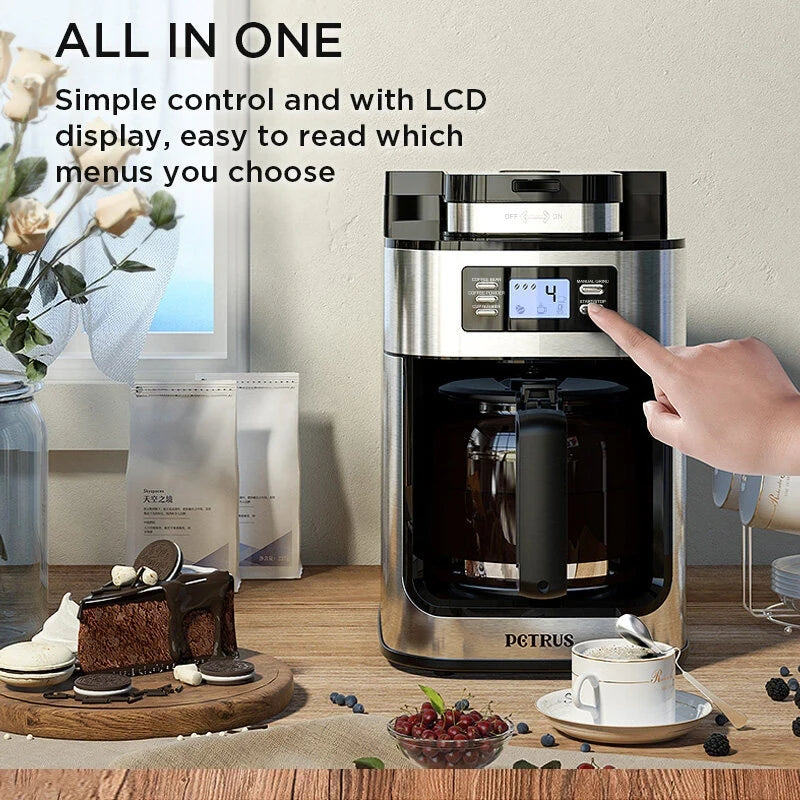 Automatic Drip Coffee Maker with Built-in Grinder