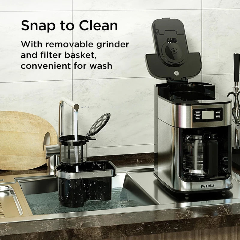Automatic Drip Coffee Maker with Built-in Grinder