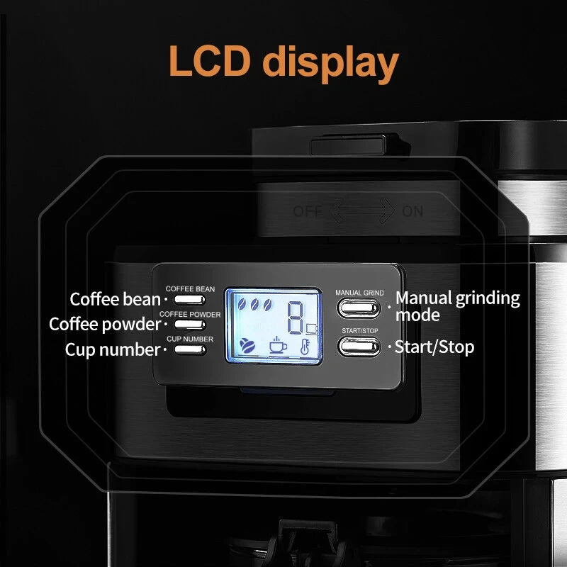 Automatic Drip Coffee Maker with Built-in Grinder