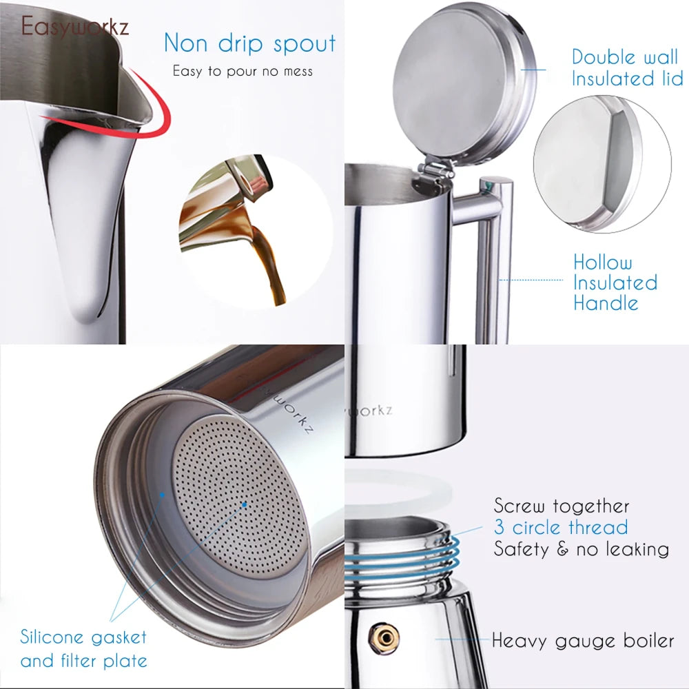 Easyworkz Diego Stainless Steel Stovetop Espresso Maker