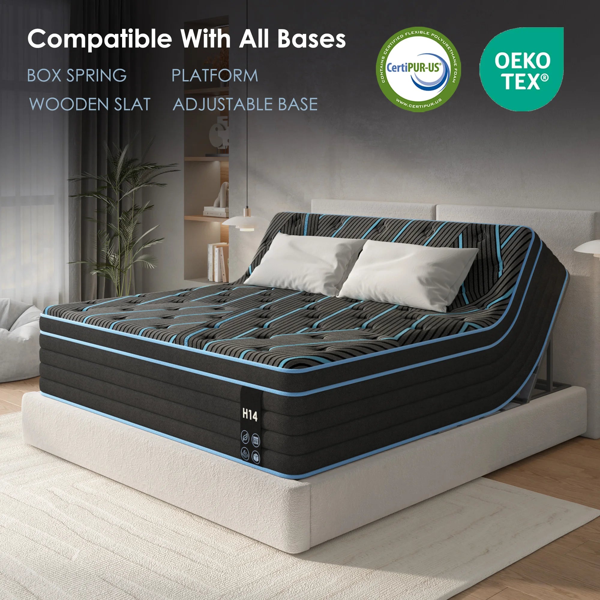 Queen Size Mattress,12 Inch Hybrid Mattress, Individually Pocketed Innerspring, Medium Firm
