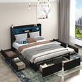 Full Size Bed Frame with 6 Storage Drawers and Storage Headboard, Storage Beds Frame with Charging Station and LED Light,