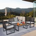 4-Piece Modern Steel Outdoor Patio Furniture Set with Wood Frame Durable Design for Balcony Garden & Backyard Use