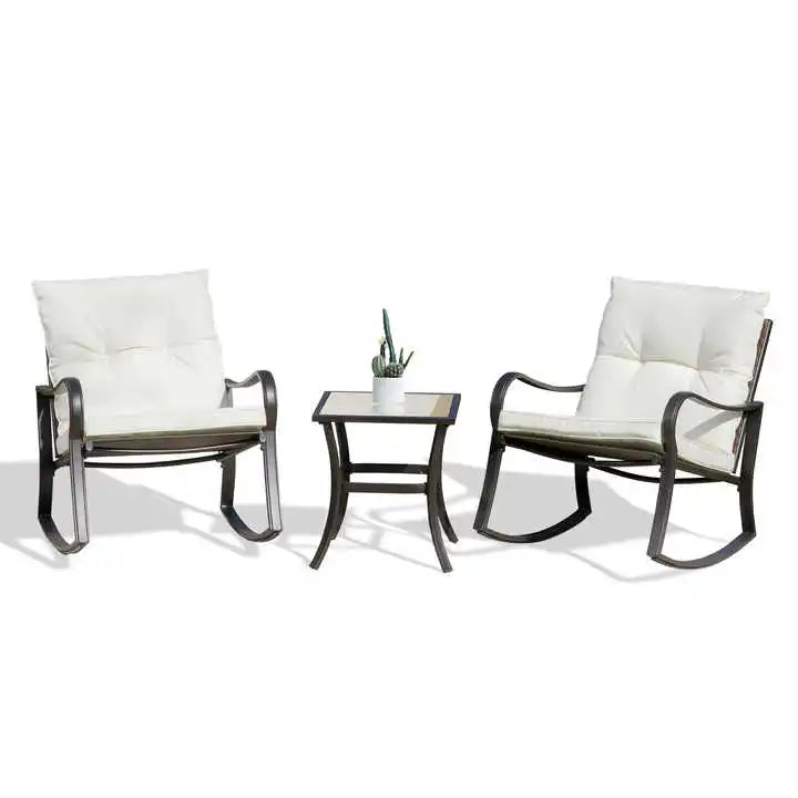 US STOCK Modern Style 2 Person Patio Rocking Seating Group with Cushions Comfortable Outdoor Sectional Sofa Furniture