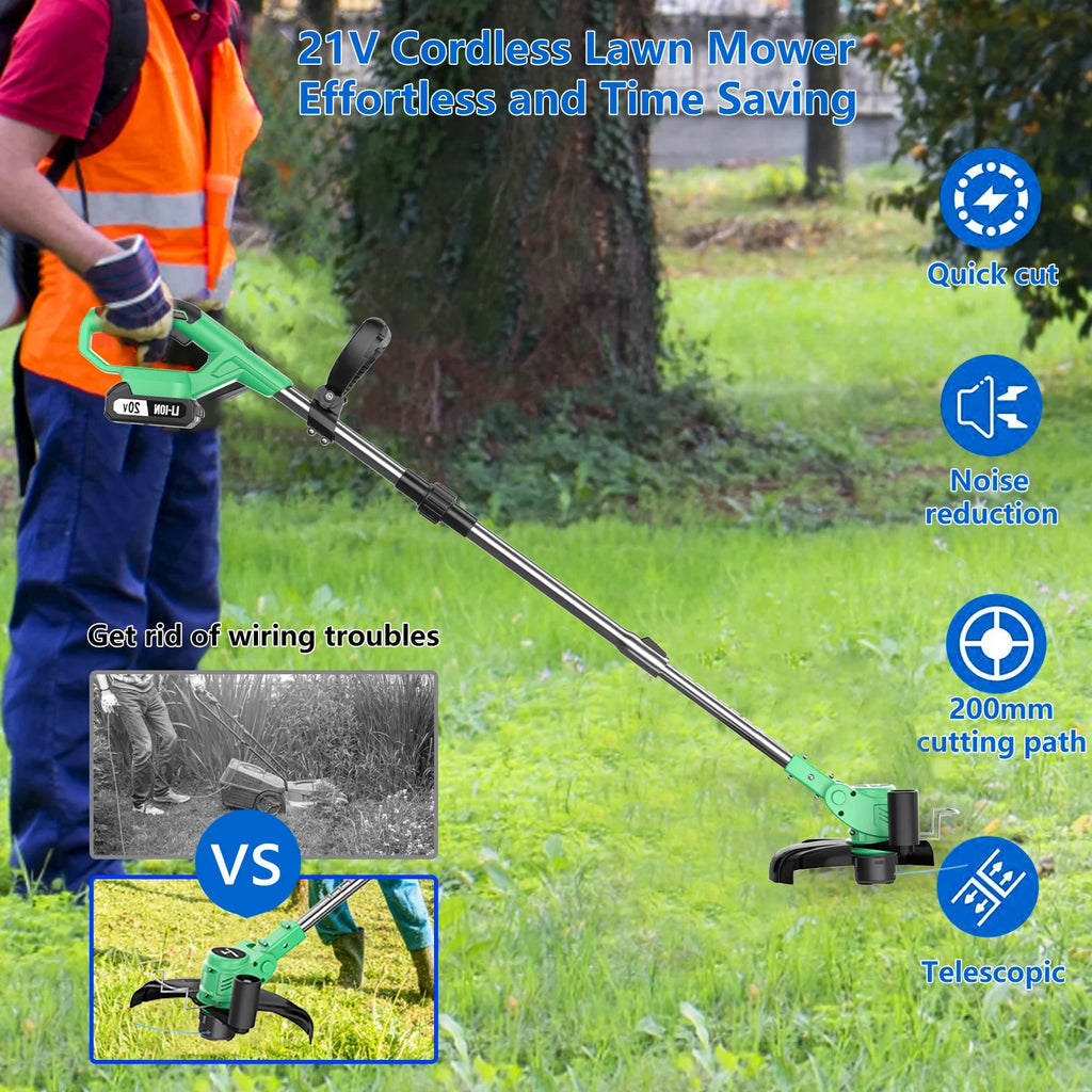 Cordless Lawn Mower 20V with Telescopic Folding Handle DIY Electric Grass Trimmer Battery Operated Garden Cutter