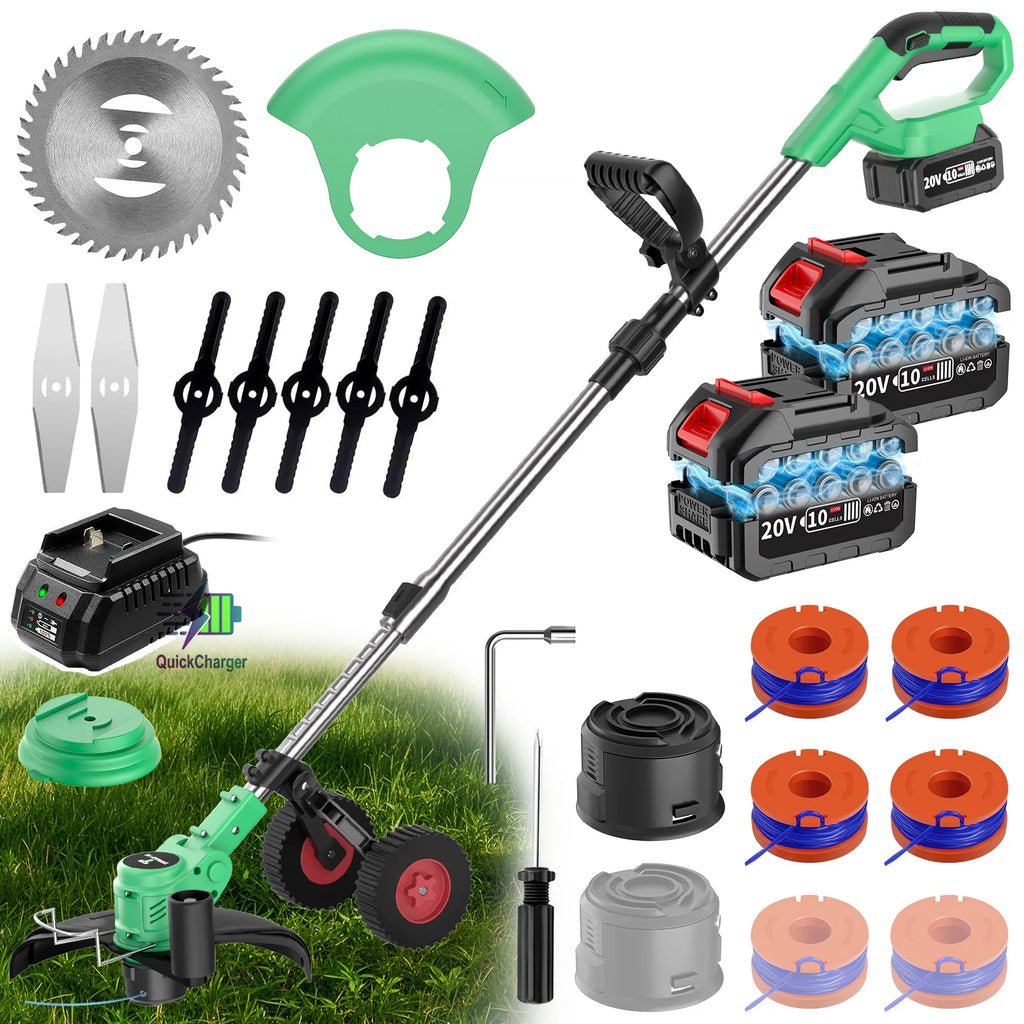Cordless Lawn Mower 20V with Telescopic Folding Handle DIY Electric Grass Trimmer Battery Operated Garden Cutter