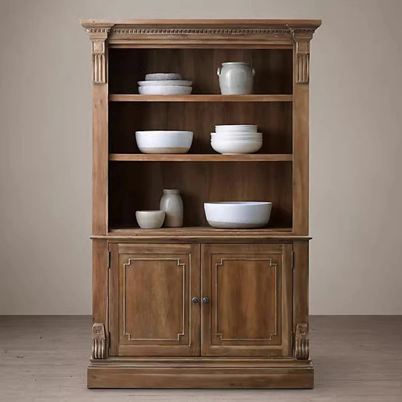 RH American Solid Wood Dining Side Cabinet Living Room Oak Open Display Cabinet Retro Old Locker Storage Cabinet Customization