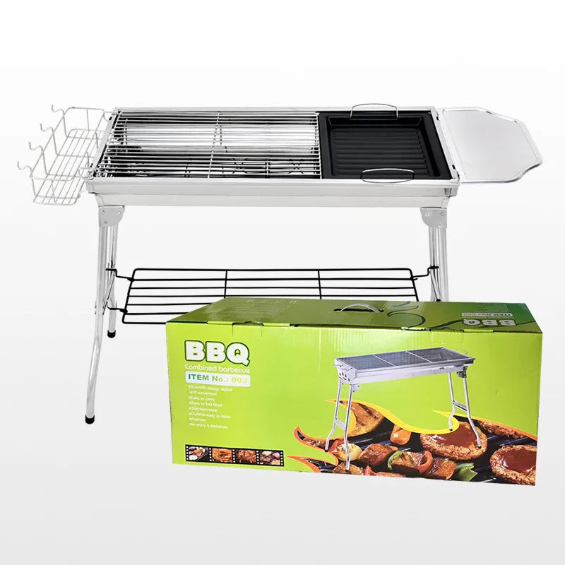 Full-set Stainless Steel Commercial BBQ Barbecue Grill , Charcoal BBQ Grills Functional Camping Barbecue Grill