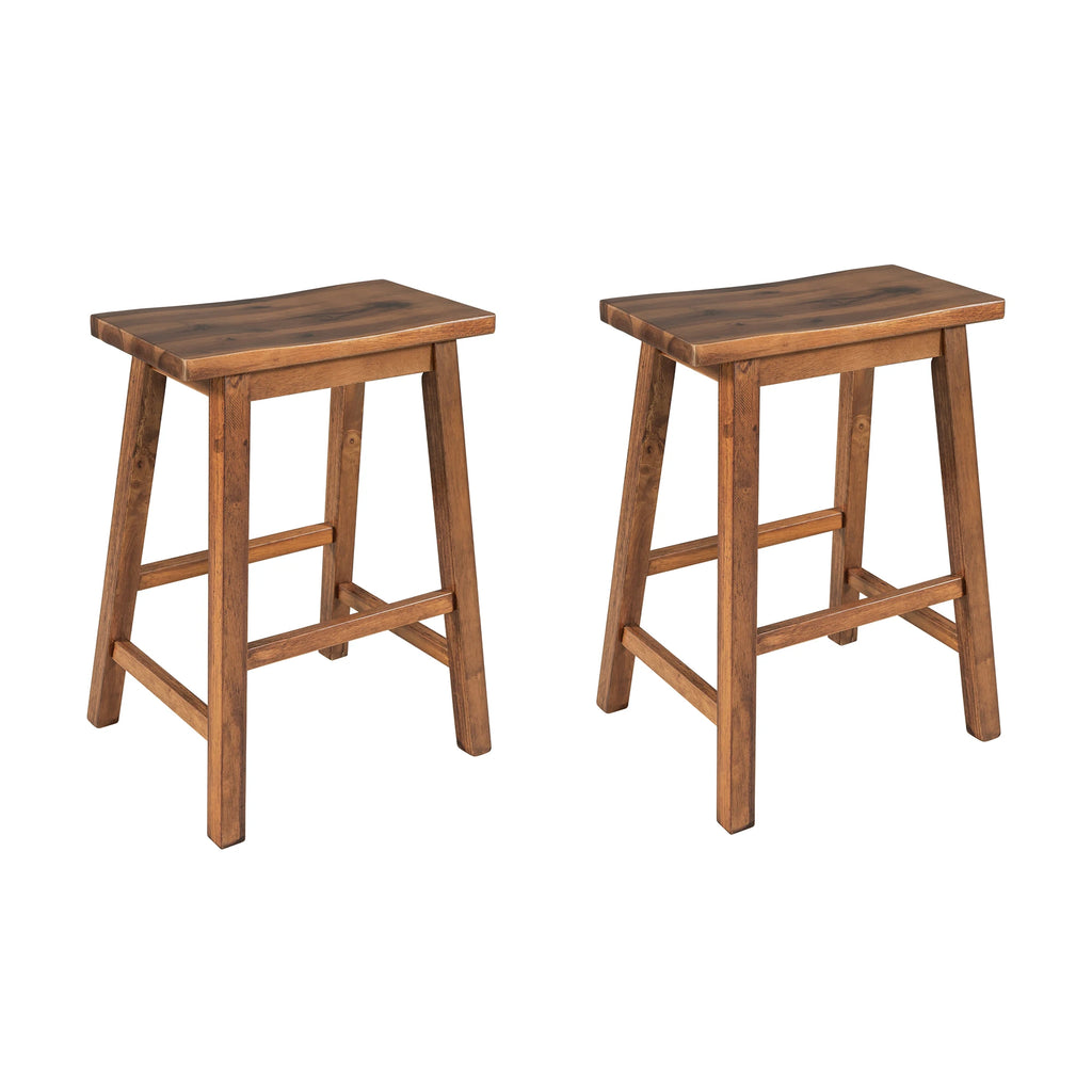 Solid Wood Rustic 3-piece 45" Stationary Kitchen Island Set with 2 Seats, Wood Butcher Block Dining Table Set