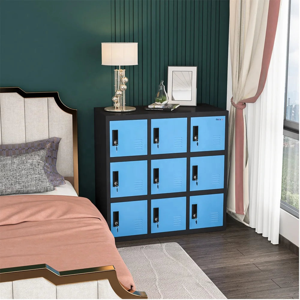 Hot Sale 9 Door Blue Steel Storage Cabinet Steel Locker with Locking Doors Employee Locker