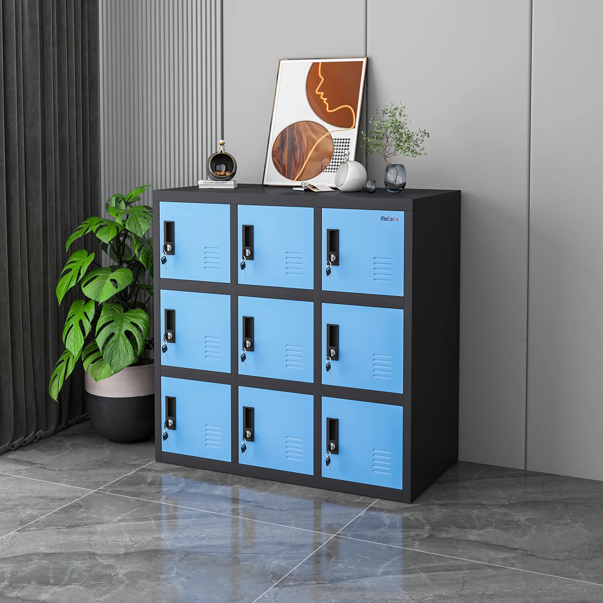 Hot Sale 9 Door Blue Steel Storage Cabinet Steel Locker with Locking Doors Employee Locker
