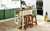 Solid Wood Rustic 3-piece 45" Stationary Kitchen Island Set with 2 Seats, Wood Butcher Block Dining Table Set