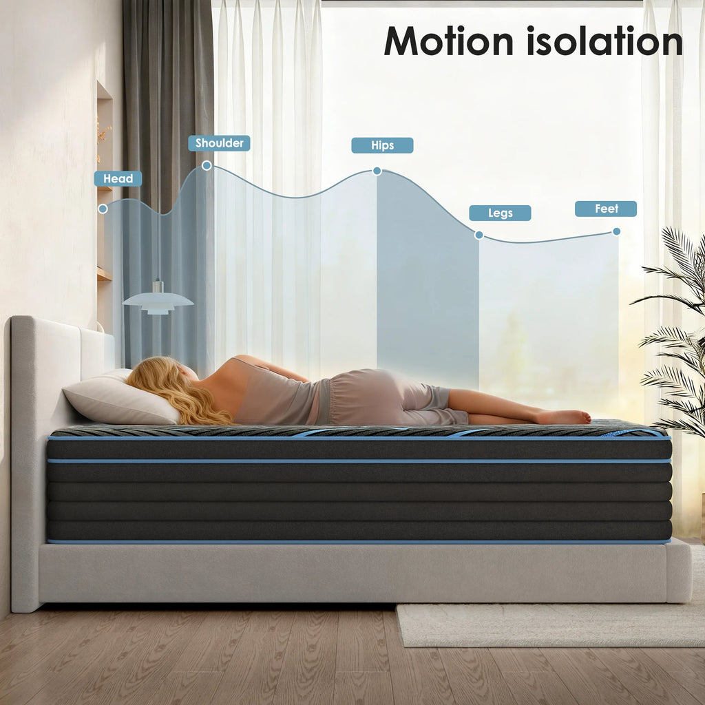 Queen Size Mattress,12 Inch Hybrid Mattress, Individually Pocketed Innerspring, Medium Firm