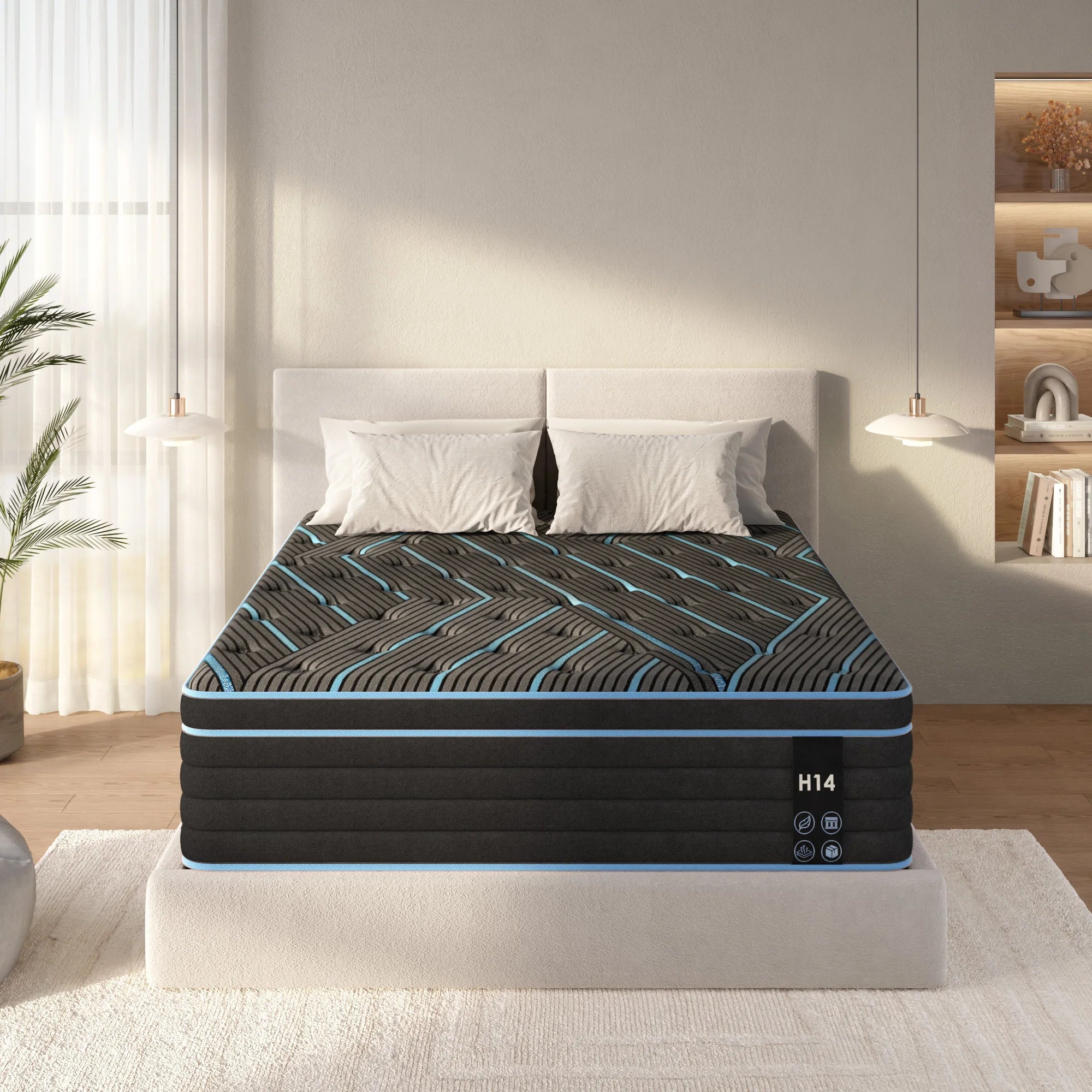 Queen Size Mattress,12 Inch Hybrid Mattress, Individually Pocketed Innerspring, Medium Firm
