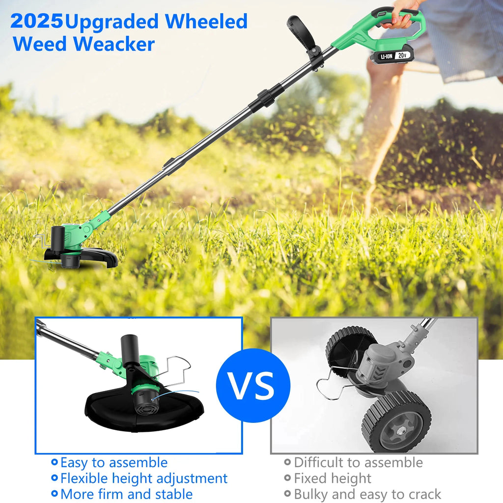 Cordless Lawn Mower 20V with Telescopic Folding Handle DIY Electric Grass Trimmer Battery Operated Garden Cutter