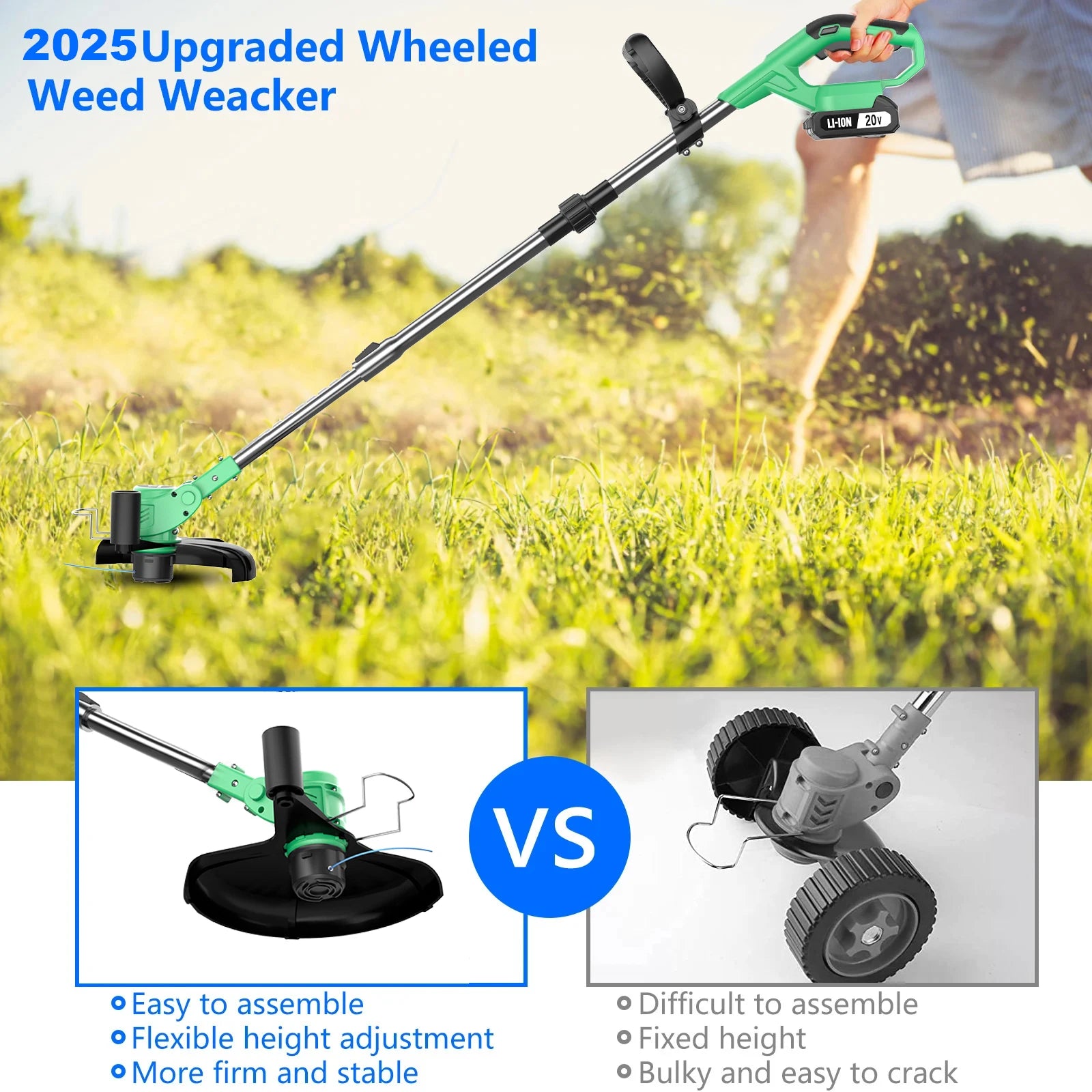 Cordless Lawn Mower 20V with Telescopic Folding Handle DIY Electric Grass Trimmer Battery Operated Garden Cutter