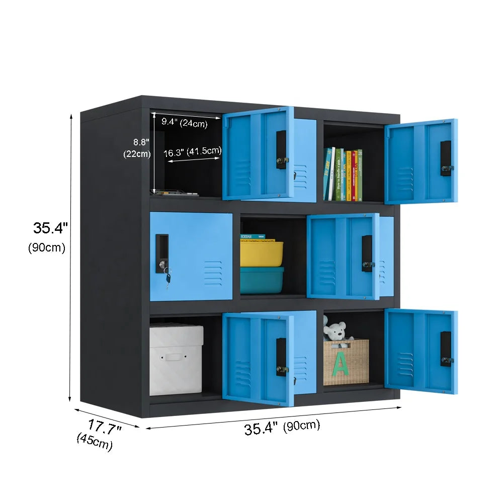 Hot Sale 9 Door Blue Steel Storage Cabinet Steel Locker with Locking Doors Employee Locker