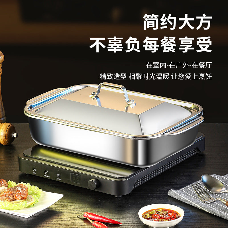 Popular Stainless Steel Grilled Fish Plate, Crayfish Plate, Rectangular Deep Plate, Barbecue Plate, Barbecue Grill, Electric Grill, Grilled Fish Plate