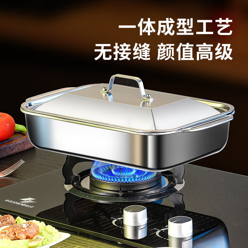 Popular Stainless Steel Grilled Fish Plate, Crayfish Plate, Rectangular Deep Plate, Barbecue Plate, Barbecue Grill, Electric Grill, Grilled Fish Plate