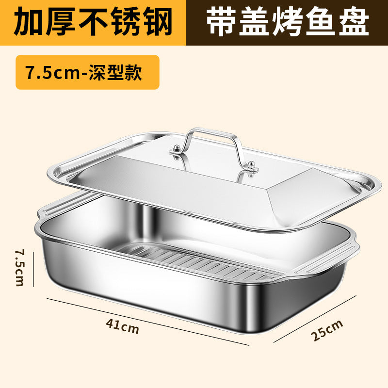 Popular Stainless Steel Grilled Fish Plate, Crayfish Plate, Rectangular Deep Plate, Barbecue Plate, Barbecue Grill, Electric Grill, Grilled Fish Plate