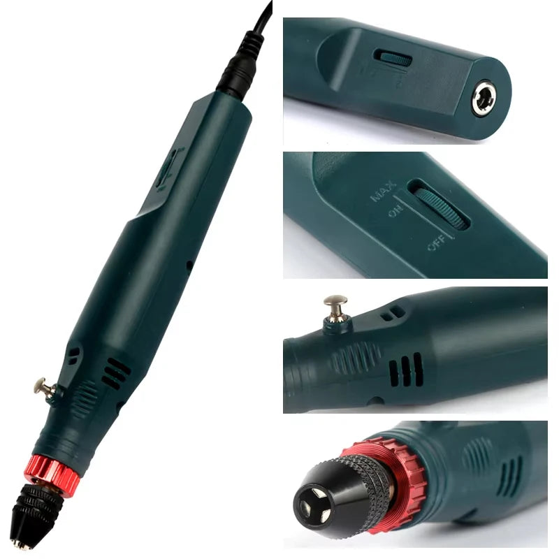 12V 24W Mini Electric Drill Engraver Pen Grinder Grinding Accessories Set Hand-held Drilling Machine Stepless Speed Engraver