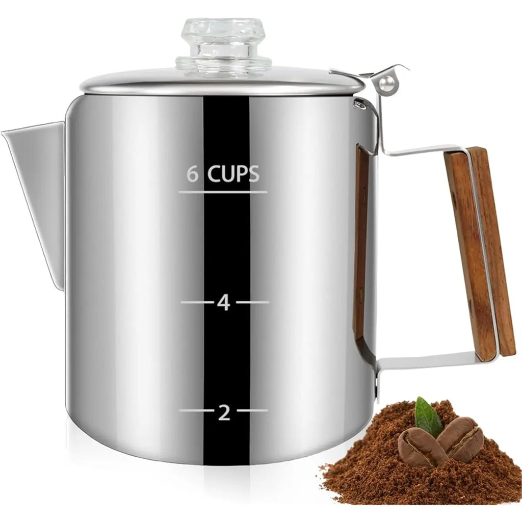 BAAQ 6 Cup Percolator 304 Stainless Steel Coffee Pot Coffee Maker with Handle Stovetop Mocha for Home and Camping 1000ml
