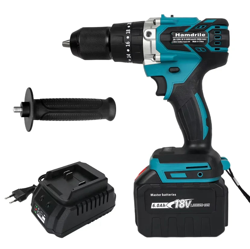 18V 13mm cordless impact drill 18V Brushless Hammer Drill 18V 13mm screwdriver drill Compatible 18V BL1830 1840 1850 1860Battery