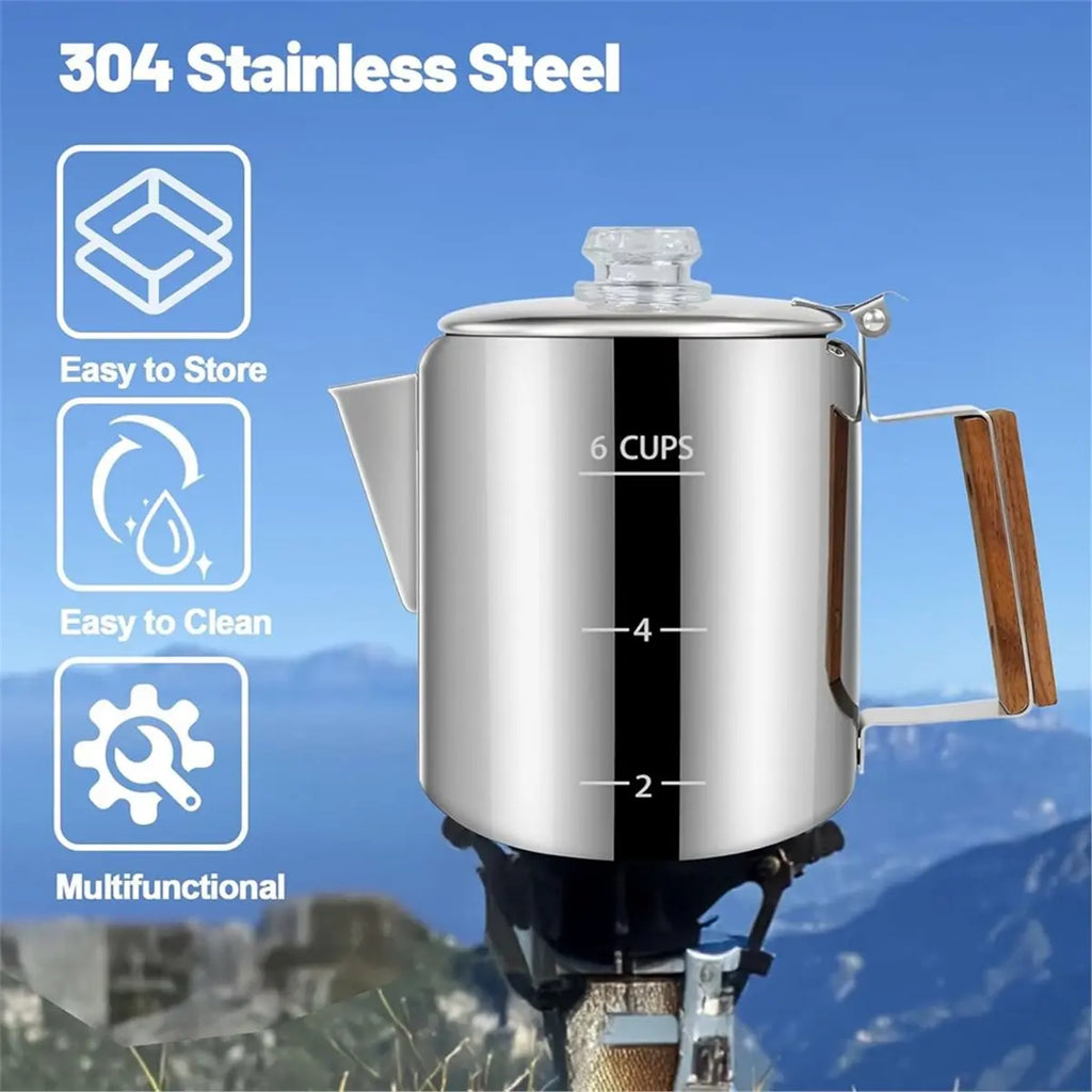 BAAQ 6 Cup Percolator 304 Stainless Steel Coffee Pot Coffee Maker with Handle Stovetop Mocha for Home and Camping 1000ml