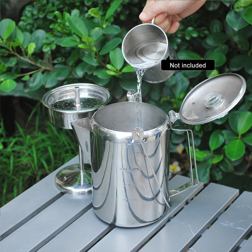 1.2L Outdoor 9 Cup Stainless Steel Percolator Coffee Pot Coffee Maker for Camping Home Kitchen