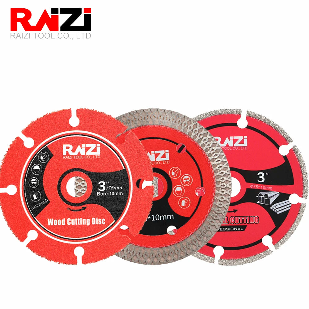 Raizi 75mm Diamond Cutting Disc For Mini Grinder Different Purpose For Tile Ceramic Metal Rebar Steel Iron 3 Inch Saw Blade